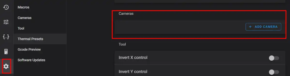 Settings -> Cameras